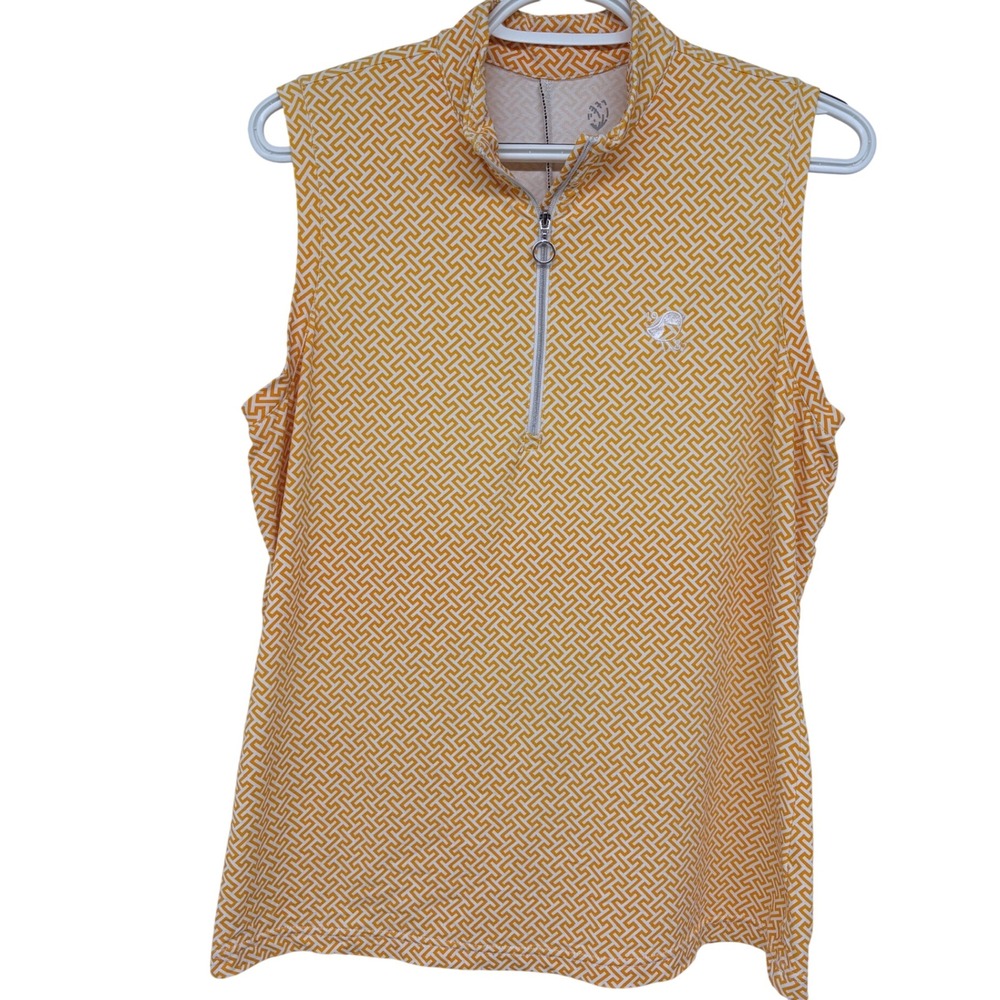 GGblue Nemacolin 1987 Sleeveless 1/4 Zip Golf Top Large Yellow Greek Key Pattern